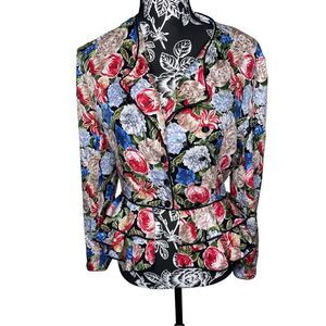 Vintage Maggy London Jeannene Booher Silk Floral Double Breasted Blazer Size 8